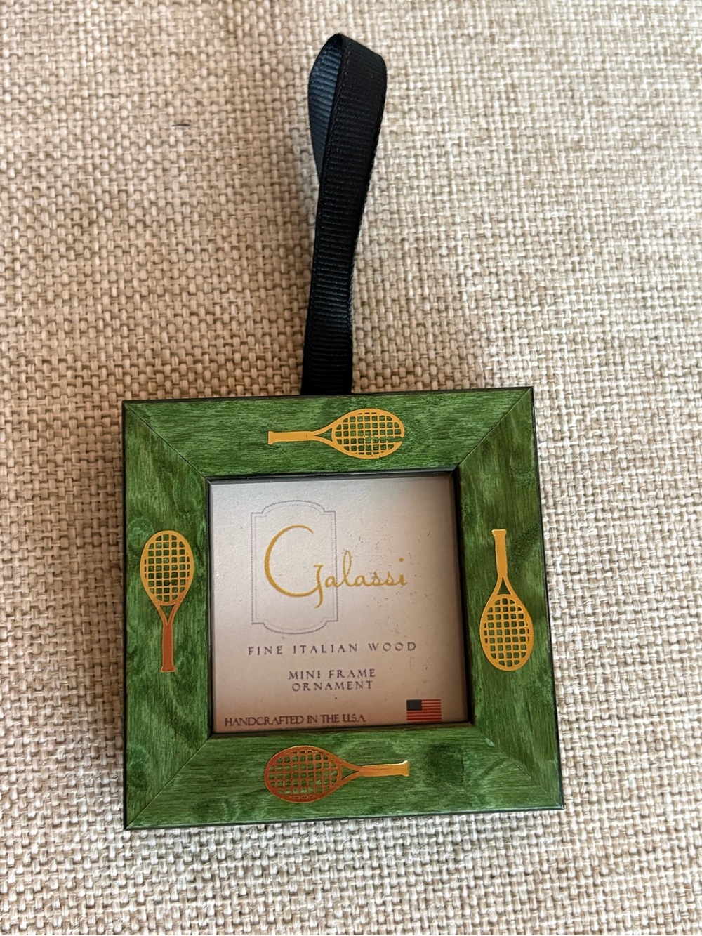 Galassi Tennis Mini Frame Ornament Green Wood Handcrafted USA